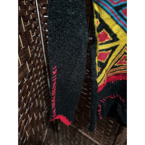 Boho Turtleneck‎ Sweater M Black Knit Pullover Geometric Colorful Design - Picture 7 of 12